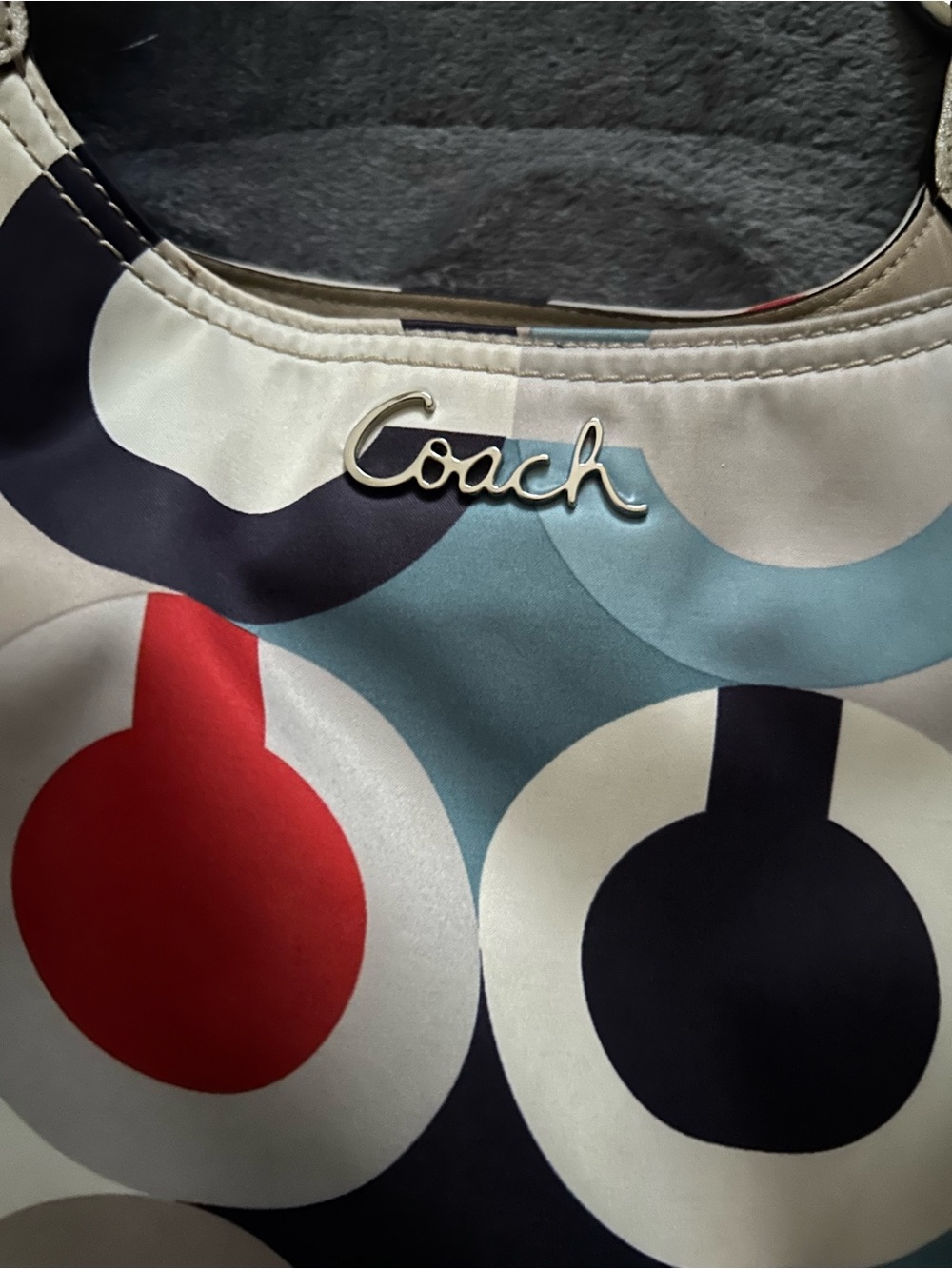 Coach Multicolor Circle Print Shoulder Bag with Cream Trim - Picture 3 of 12